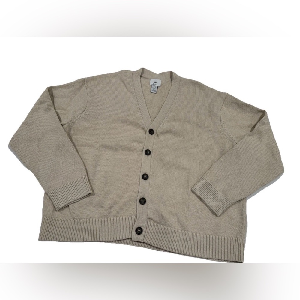 H&M Women’s Beige Tight-Knit Button Cardigan Sweater V-Neck Long Sleeve L